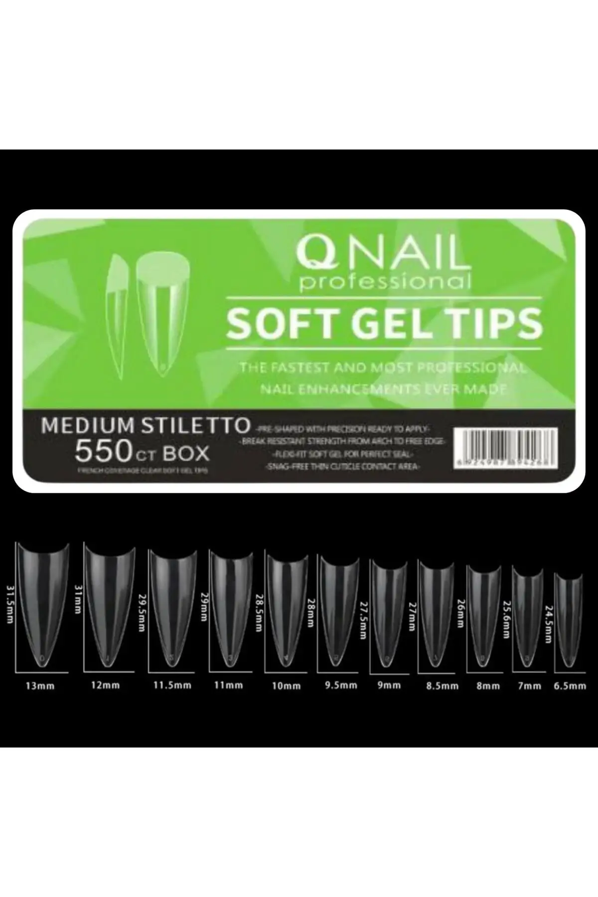 Soft Jel Tips Protez Tırnak Tips Uzatma Yeni Nesil 550 Adet Medium Stiletto