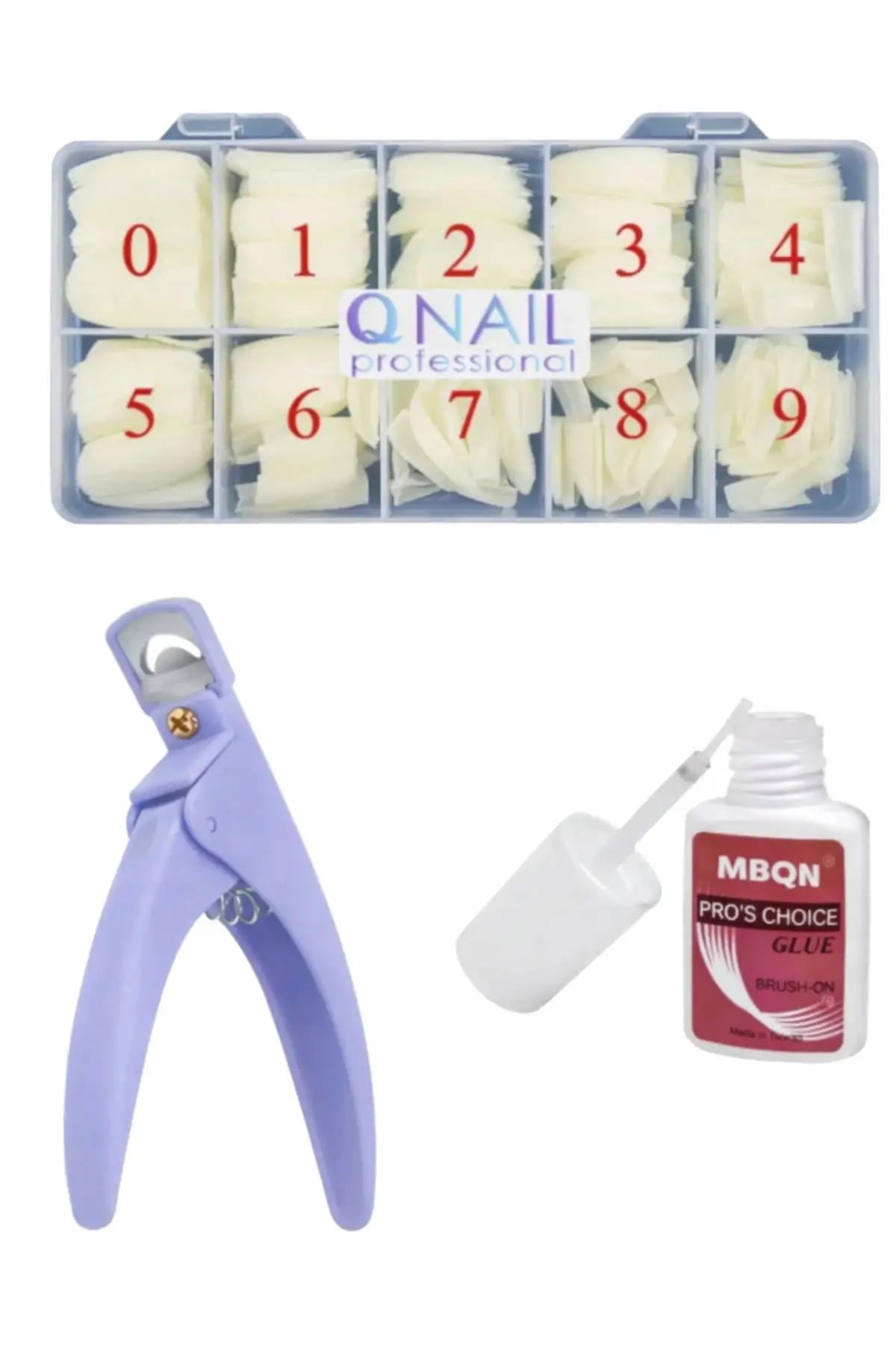 Protez Tırnak 500lü Kemik Tips -tips Makası Ve Yapıştırıcı M2BON - 3lü Set