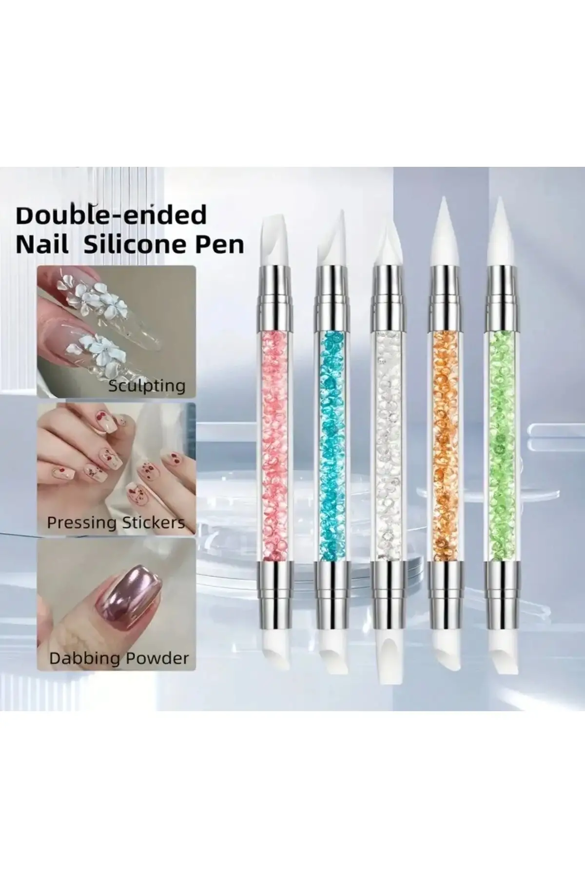 Hamur Jel Şekil Verme Fırçası Nail Art Fırça Silikon Tırnak Fırçası 5li Set
