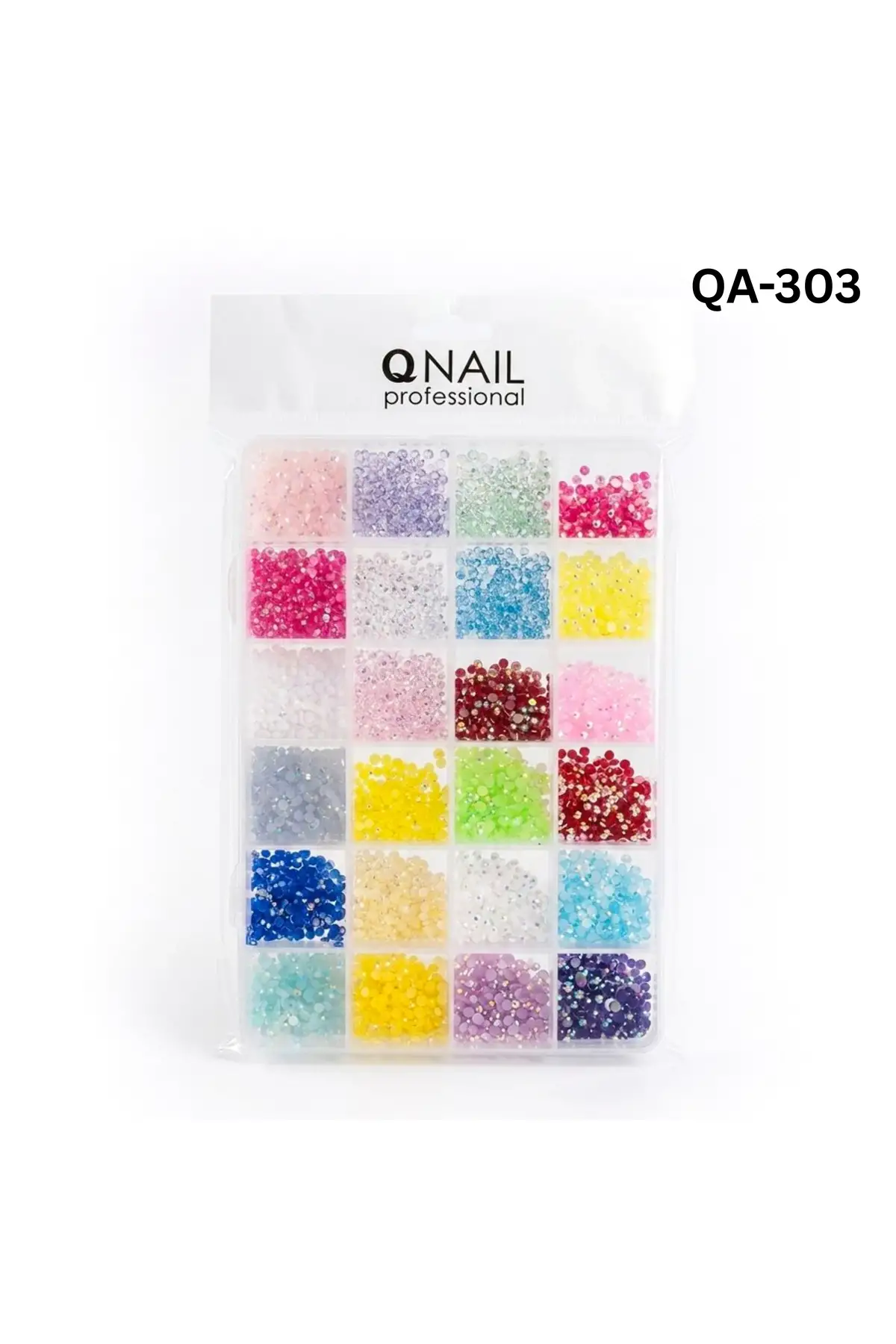 24 Bölmeli Renkli Tırnak Taşı Seti Nail Art Süsleme Boncukları Parlak Kristal Taş QA-303
