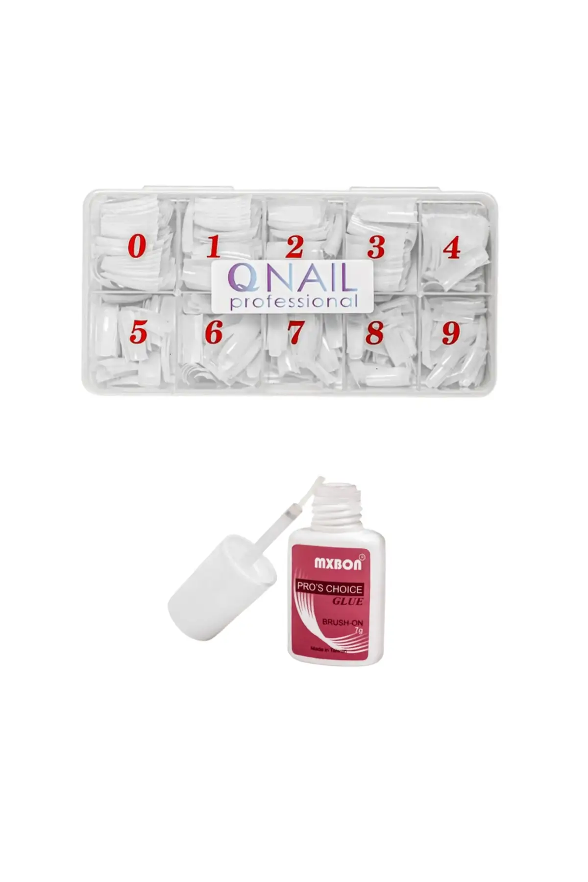 Mxbon Protez Tırnak Tips Yapıştırıcı Glue 7gr+TİPS PROTEZ TIRNAK BEYAZ 500 LÜ SET