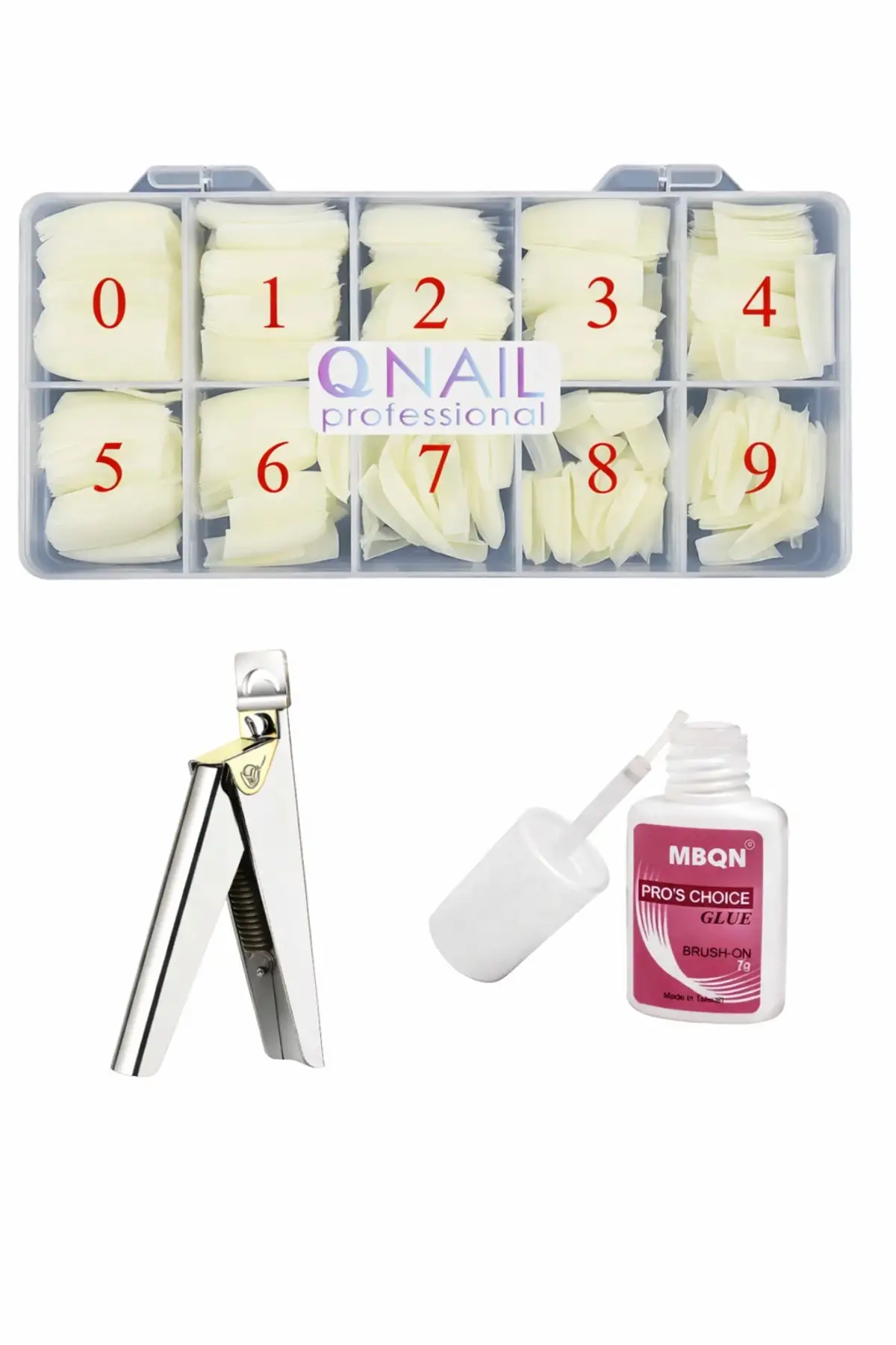 Protez Tırnak 500lü Kemik Tips -tips Makası Ve Yapıştırıcı MXBON - 3lü Set.