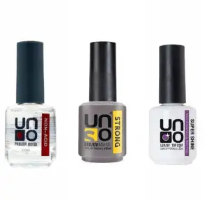 Uno Non-Acid Primer Bond 15 Ml Primer+Uno Strong Base Coat 15 ml+Uno Top Coat 15 ml Super Shıne