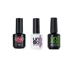 Uno rubber base coat 15 ml+Uno Super shine 15 ml+UNO Lux Primer 15 Ml