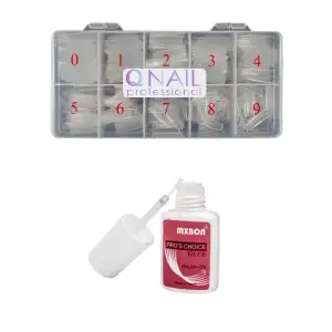 Protez Tırnak 500LÜ ŞEFFAF Yarım Ay Tips- Mxbon Fırçalı Protez Tırnak Tips Yapıştırıcı Glue 7gr set