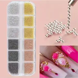 12li Havyar Tırnak Taş Süsleme Nail Art Boncukları 4 Renk