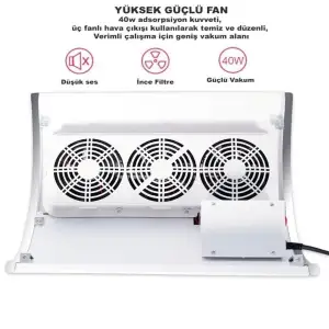 Tırnak Toz Toplama Cihazı 3 Fanlı Güçlü 2 Adet Yedek Toz Torbası Ile Birlikte