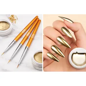 Gold Gel Metalik jel Paint Metalik Gri Nail Art Kalıcı Oje 5g+3lü nail art fırça