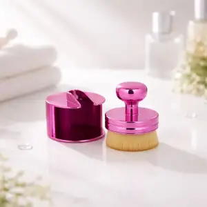 Pembe Kapaklı Fondöten & Tırnak Toz Alma Fırçası Yumuşak Kıllı Çok Amaçlı