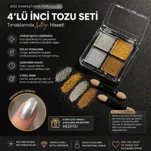 4’lü İnci Tozu Seti Tırnak Krom Efekt Ayna Parlaklığı Nail Art Pigment