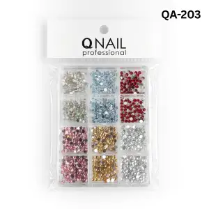 Renkli Tırnak Taşı Seti 12Li Nail Art Süsleme Parlak Kristal Boncuk Seti QA-203