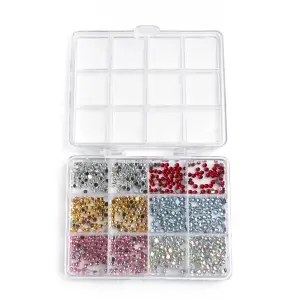Renkli Tırnak Taşı Seti 12Li Nail Art Süsleme Parlak Kristal Boncuk Seti QA-203