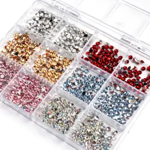 Renkli Tırnak Taşı Seti 12Li Nail Art Süsleme Parlak Kristal Boncuk Seti QA-203
