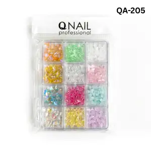 Renkli Tırnak Taşı Seti 12Li Nail Art Süsleme Parlak Kristal Boncuk Seti QA-205