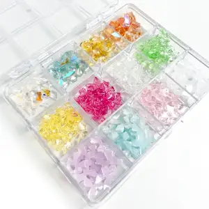 Renkli Tırnak Taşı Seti 12Li Nail Art Süsleme Parlak Kristal Boncuk Seti QA-205