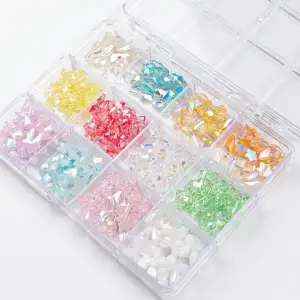 Renkli Tırnak Taşı Seti 12Li Nail Art Süsleme Parlak Kristal Boncuk Seti QA-205