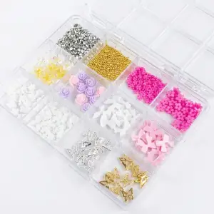 Renkli Tırnak Taşı Seti 12Li Nail Art Süsleme Parlak Kristal Boncuk Seti QA-206