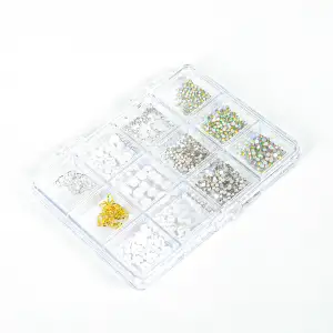 Renkli Tırnak Taşı Seti 12Li Nail Art Süsleme Parlak Kristal Boncuk Seti QA-208
