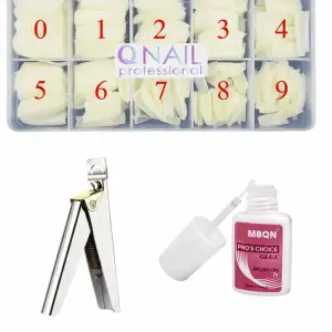 Protez Tırnak 500lü Kemik Tips -tips Makası Ve Yapıştırıcı MXBON - 3lü Set.