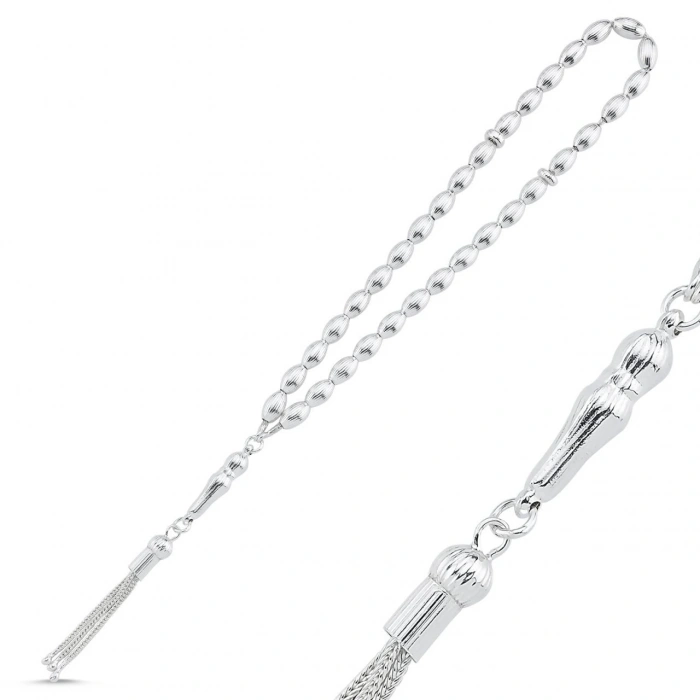 Beyzi Kesim Çizgili Gümüş Tesbih