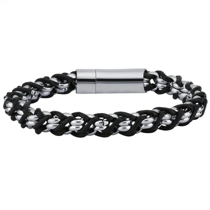 Carlos Erkek Deri Çelik Bileklik