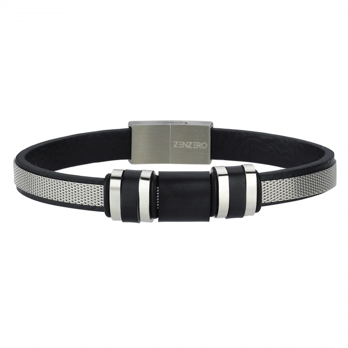 Cruz Erkek Deri Çelik Bileklik