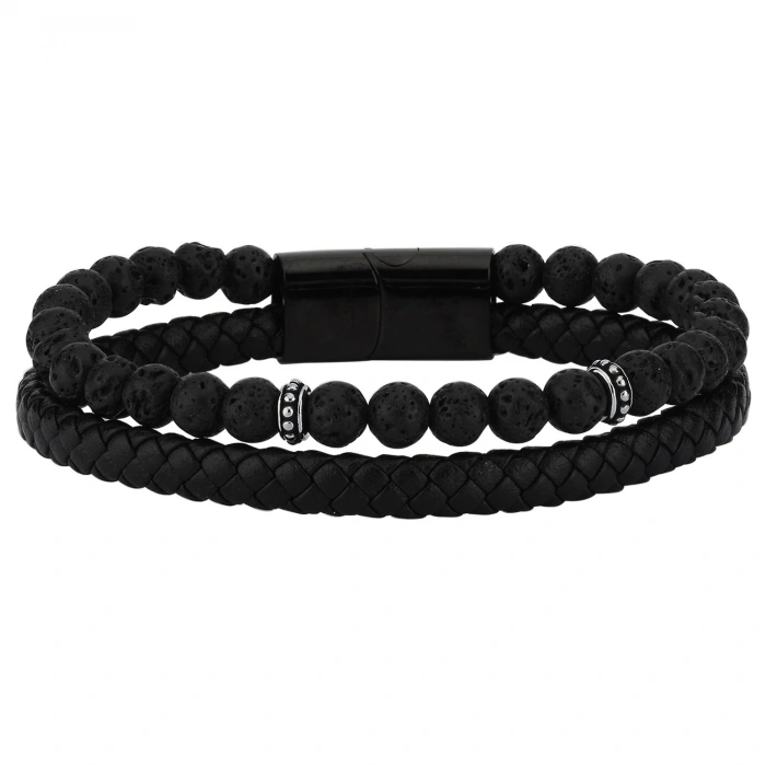 Diego Erkek Deri Çelik Bileklik