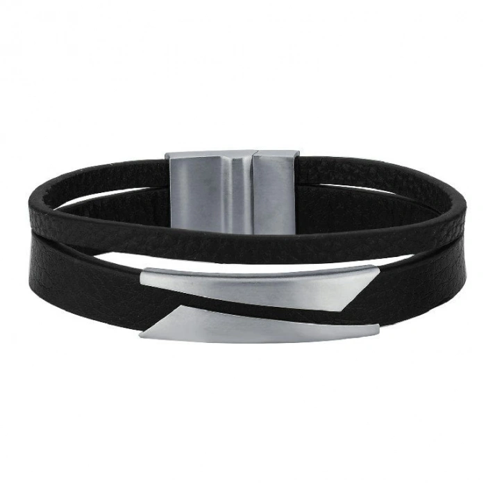 Fabio Erkek Deri Çelik Bileklik