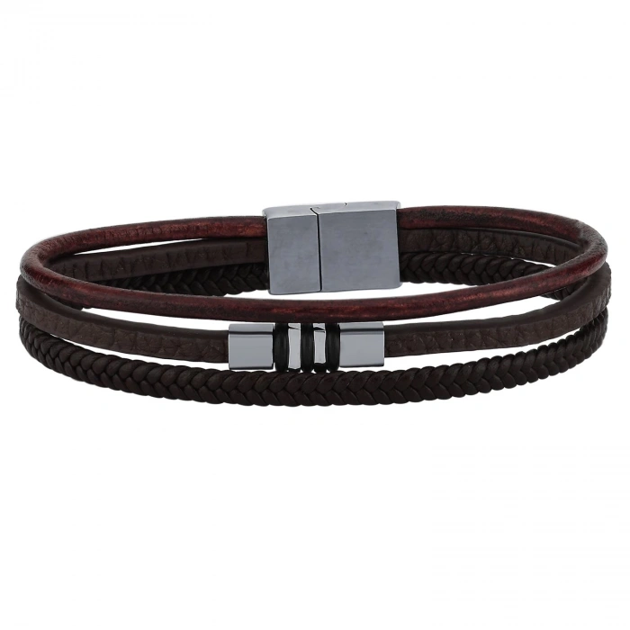 Gerardo Erkek Deri Çelik Bileklik