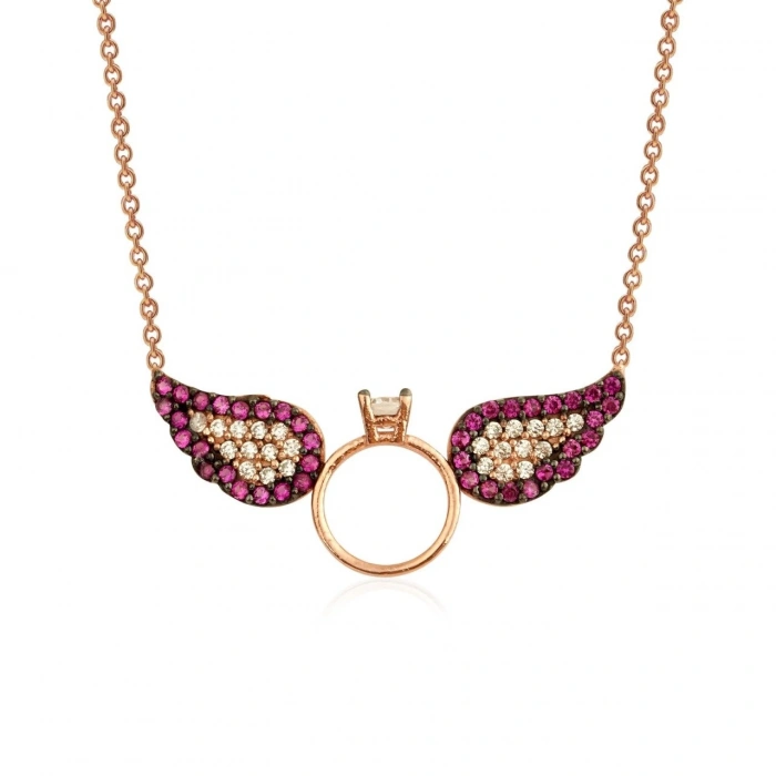 Gümüş Aşkın Kanatları Rose Kolye