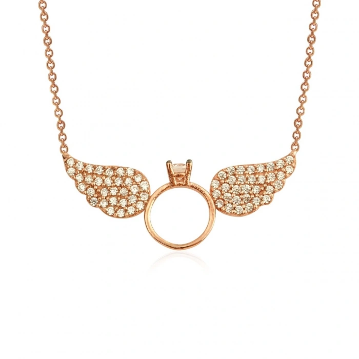 Gümüş Aşkın Kanatları Rose Kolye