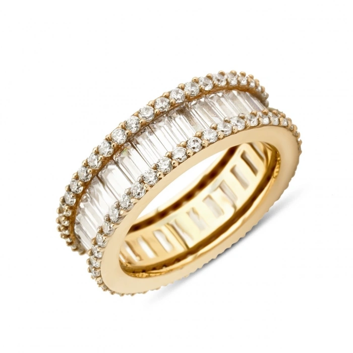 Gümüş Baget Taşlı Tam Tur Yüzük