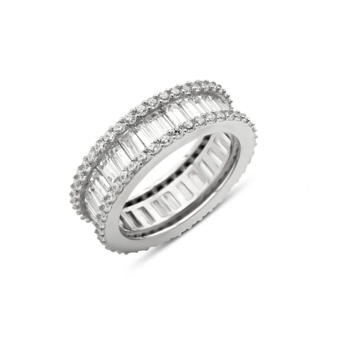 Gümüş Baget Taşlı Tam Tur Yüzük