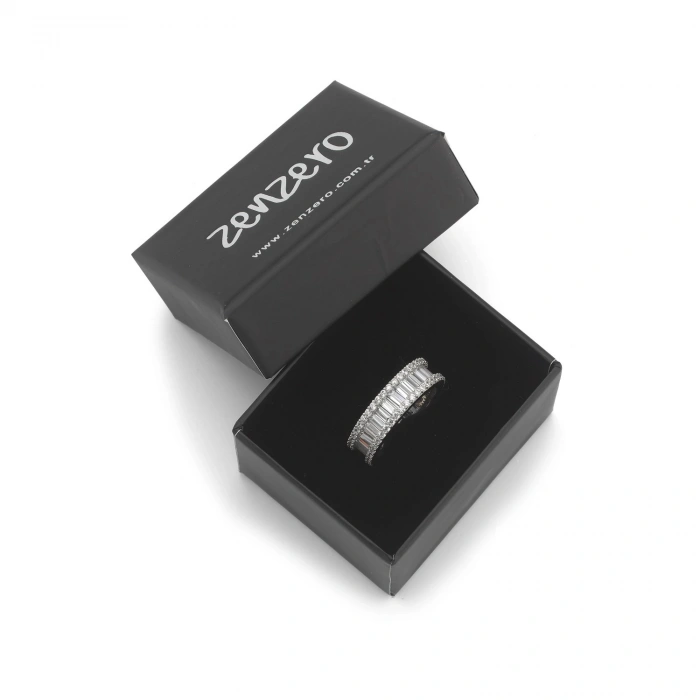 Gümüş Baget Taşlı Tam Tur Yüzük