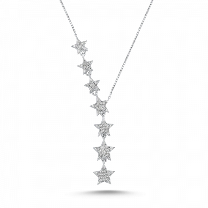 Gümüş Comet Yıldızı Kolye Beyaz Taşlı