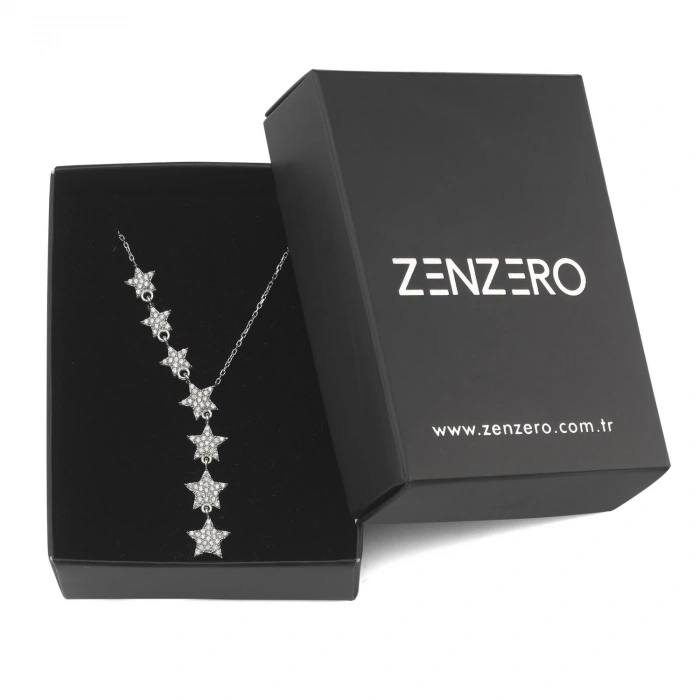 Gümüş Comet Yıldızı Kolye Beyaz Taşlı