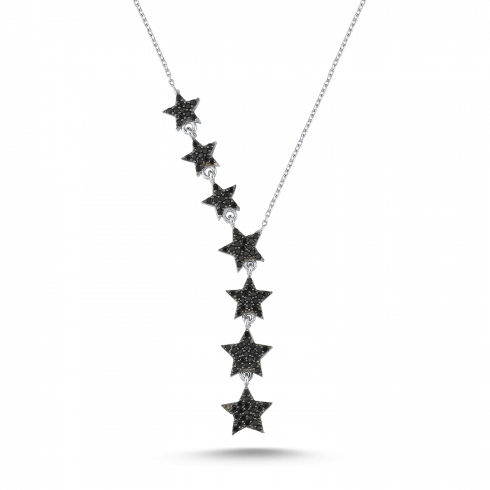 Gümüş Comet Yıldızı Kolye Siyah Taşlı