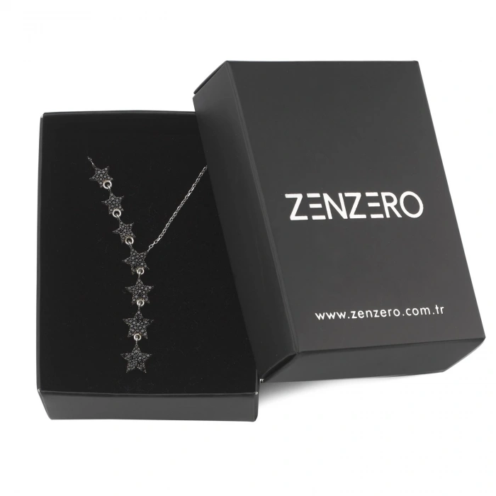 Gümüş Comet Yıldızı Kolye Siyah Taşlı