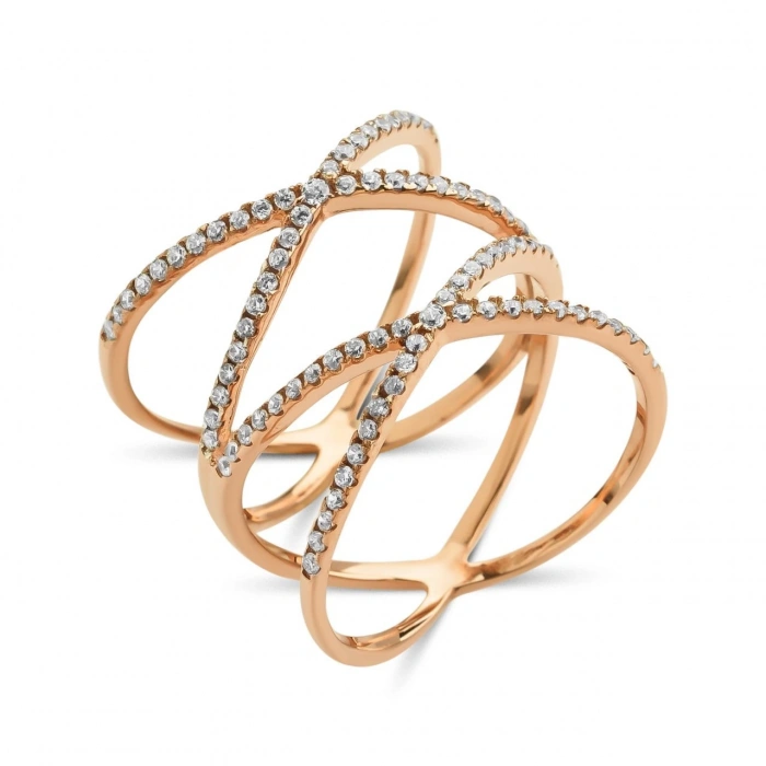 Gümüş İkili Çapraz Sıralı Taşlı Yüzük