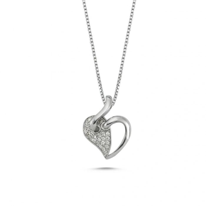 Gümüş Kalbin İmzası Taşlı Kolye