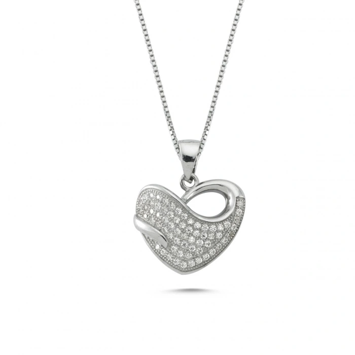 Gümüş Kalp Desenli Kolye