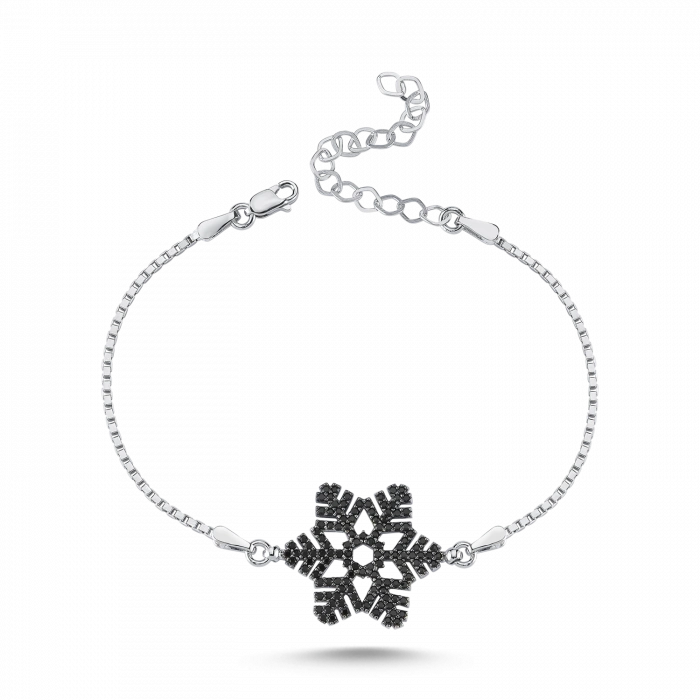 Gümüş Kar Tanesi Bileklik Siyah Taşlı