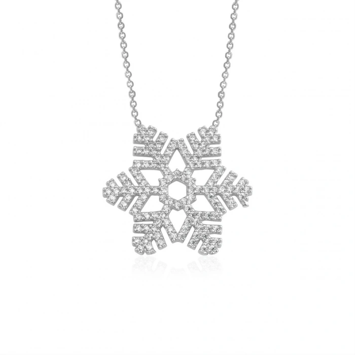 Gümüş Kar Tanesi Kolye Beyaz