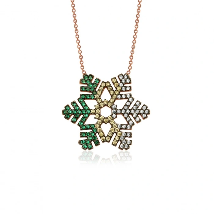 Gümüş Kar Tanesi Kolye Rose