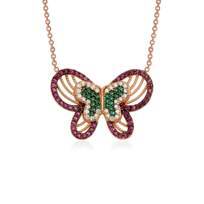 Gümüş Kelebek Kolye Rose