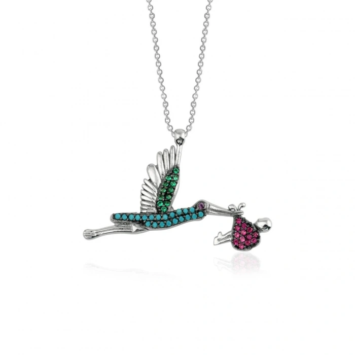 Gümüş Leylek Kolye Gümüş