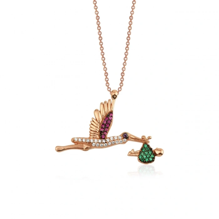 Gümüş Leylek Kolye Rose