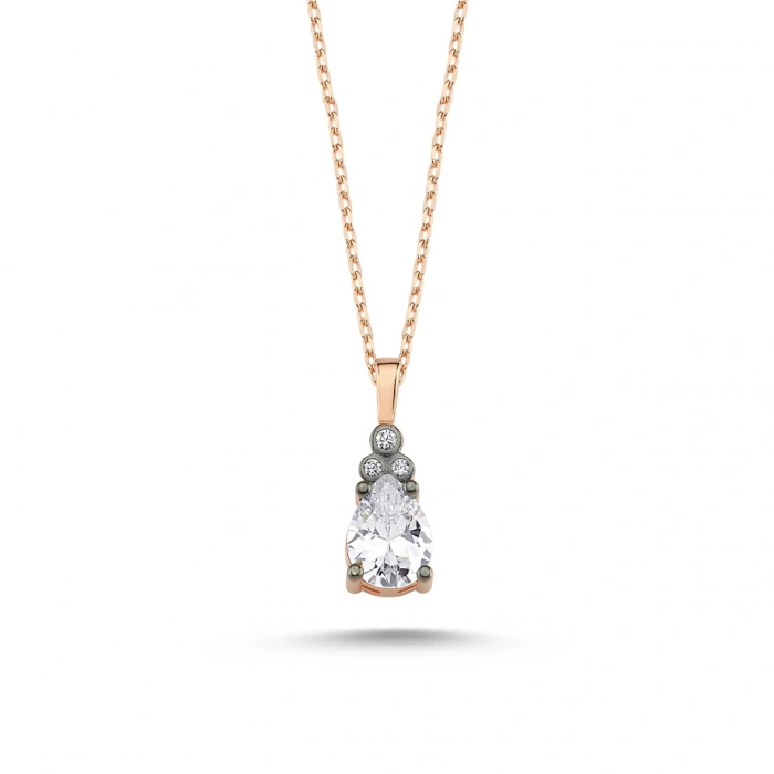 Gümüş Otantik Taşlı Damla Kolye