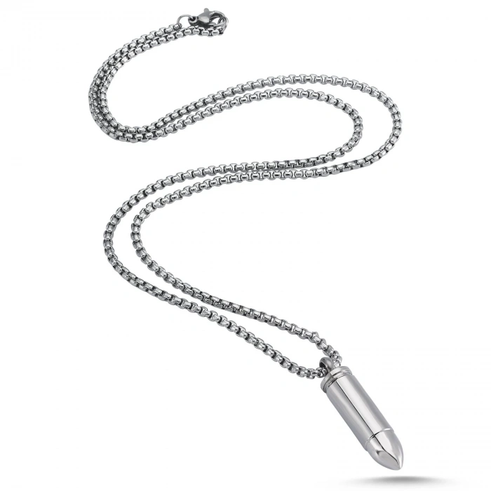 Gümüş Rengi Mermi Çelik Kolye