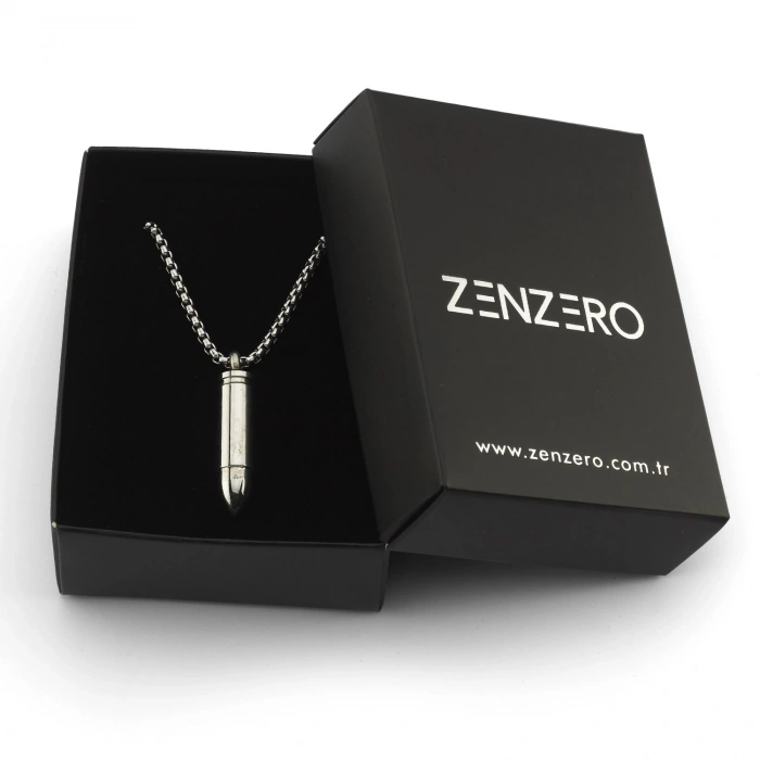 Gümüş Rengi Mermi Çelik Kolye